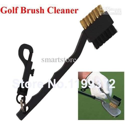 Best Price 100 pcs/lot Dual Bristles Golf Club Brush Cleaner Ball 2 Way Cleaning Clip Plastic Groove