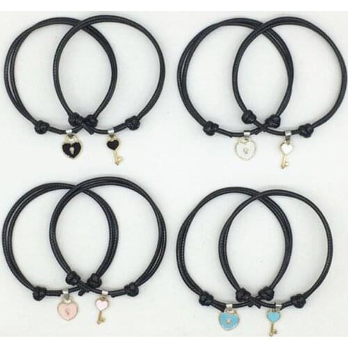 Lover Fashion Lock Key Heart Charm Pendant Couple Bracelet Chain Bangle Jewelry