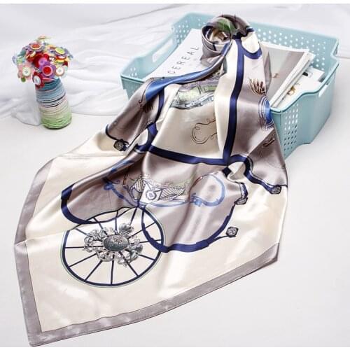 Fashion Print Kerchief Hijab Scarf For Women Bandana For Head Silk Satin Hair Scarfs Female Square Shawl Neck Scarves For Ladies