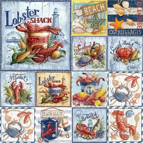 Seafood New DIY 5D Diamond Painting Sea View Cross Stitch Embroidery Mosaic Wall Sticker Full Round&Square Drill Home Decoration