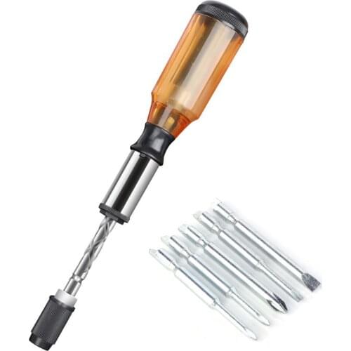 Push Pull Ratchet Screwdriver Set 6 in 1 Press Type Semi-automatic Rotating Spiral Screw Driver Bit Multifunctional Tool Kit