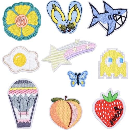 1/10 Pcs Cute Cartoon Peach Egg Rainbow Shape Iron On Patches Stripes Stickers On Clothes Application Fusible Clothing