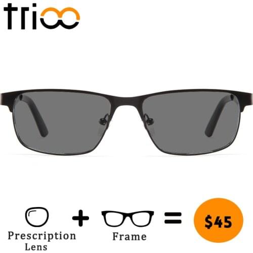 TRIOO UV400 Driving Prescription Glasses for men Black Tint Lens Sunglasses with diopters Nearsighted Driver Sun Glasses Myopia