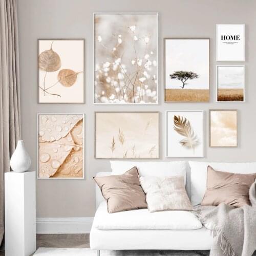 Autumn Plant Beige Feather Landscape Nordic Posters And Prints Wall Art Canvas Painting Wall Pictures For Living Room Home Decor