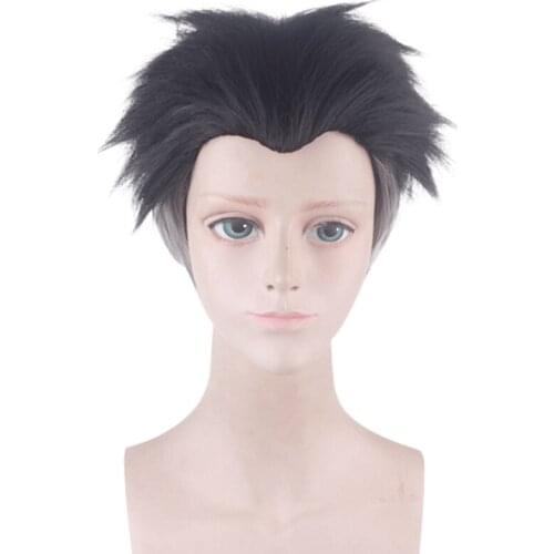 28cm Anime Demon Slayer: Kimetsu no Yaiba Cosplay Wigs Himejima Gyoumei Playing Black Gradient Gray Hair Halloween 1:1 Wigs