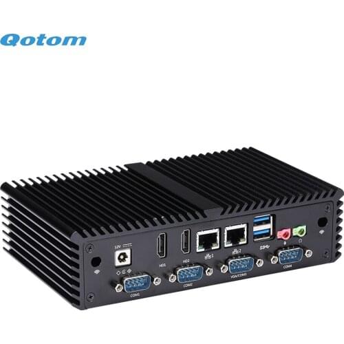Qotom Core i3 i5 Mini Desktop Computers 2 Gigabit LAN 2 HD Type Ports Fanless Running 24/7 POS Ternimal Compact Mini PC X86
