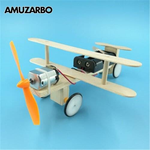 DIY Assembled Wooden Electric Airplane Glider Plane Model Toys DIY Craft Kits Materials Children Kids STEM Building Toy Set