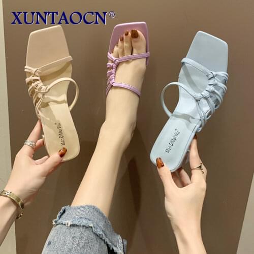 Women Slippers Sexy High Heels Outdoor Slides Women Summer Shoes Sandals Heels Female Square Toe Slipper Designer Brand Slippers