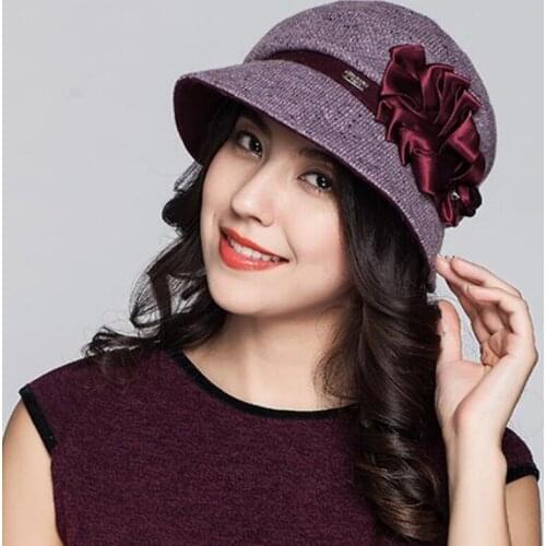 Autumn Winter New Ladies Wool Fedoras Hat Elegant Korean Warm Soft Flower Women Basin Fedora Hats Female Adult Church Caps H6742