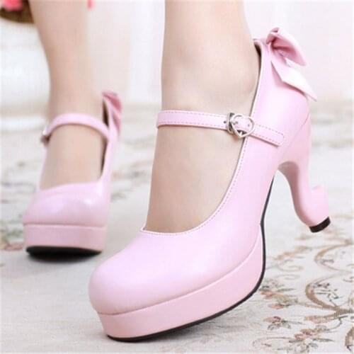 Lolita Shoes Tea Party Round Head Table Feet Cosplay Goth Anime Japanese Kawaii Pu Women Party Evening Dress Dancing Loli Shoe