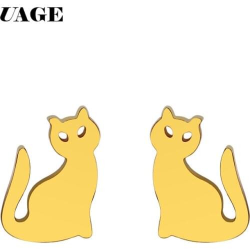 UAGE 2019 Cute kitten ear studs Fashion Mini Gold Silver Color Stainless Steel Cat Stud Earrings Female Minimalist Jewelry Gift