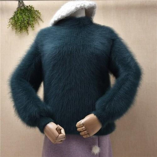 Ladies women winter thick warm hairy plush mink cashmere knitted long sleeves slim blouses pullover angora fur jumper sweater