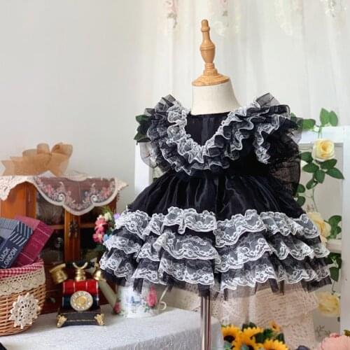 Summer Spanish Lolita Girls princess dress Bow lace Stitching cute tutu dress for girl birthday party Easter Gown vestidos Y3136