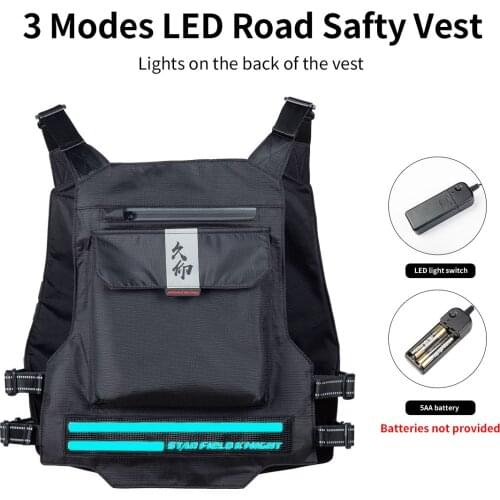 SFK Road Safety Vest with LED Light for Motorcycle Cycling Riding/ Unisex Men Women High Visibility Reflective/ No Sleeve Jacket