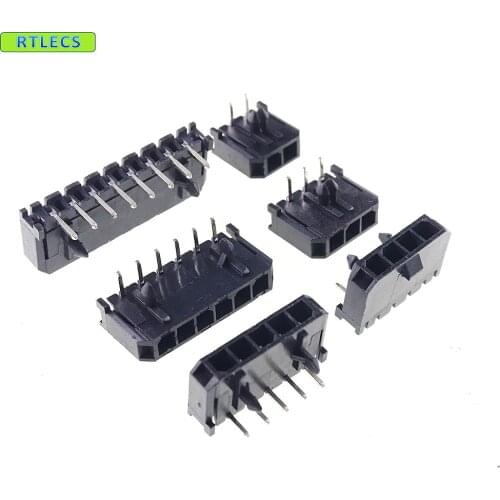 10 pcs Micro-Fit 3.0 mm connector wafer single row 1x2 2 Pin 3 4 5 6 8 Pin Right Angle Through Hole PCB Solder wire board 43650