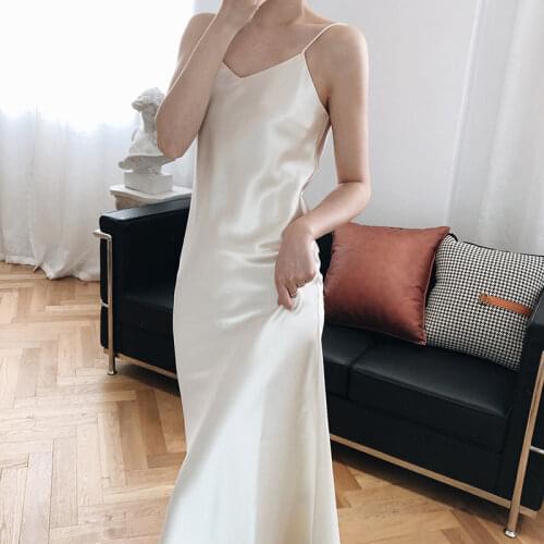 2021 New Women A-Line Party Camisole Dress V Neck Sleeveless Luster Sexy Sundress Imitation Silk