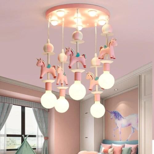 2021Modern Creative Carousel Childrens Bedroom Chandelier Boys And Girls Room Blue Chandelier Childrens Room Cartoon Iamp