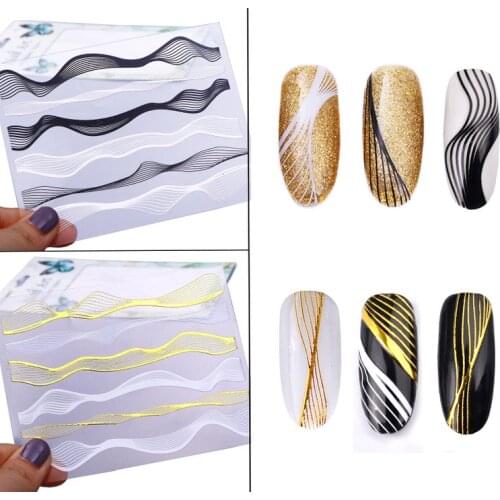 4 Sheets Metallic Wave Striping Design 3D Nail Art Self-Adhesive Sticker Tape for Nail Decal Tips Decoration 3d nfc nail sticker