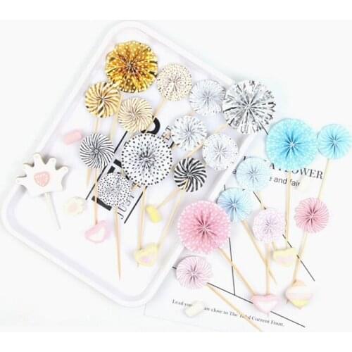 Cake topper banner for DIY Cupcake Wrapper Baking Cup party bar Table shiny round black/golden/slivery 4pcs/set Wh