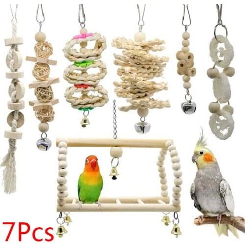 7Pcs Bird Parrot Toys Hanging Swing Chewing Toy Accessories Ladders Perches Toy Parkiet Speelgoed Vogelspeelgoed Jouet Perroquet