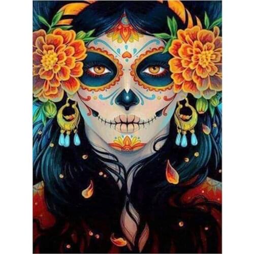 New 5D DIY Diamond Painting Skull Sugar Girl Full Square Diamond Embroidery 3D Round Mosaic Sticker Flower Girl Decorative Gift