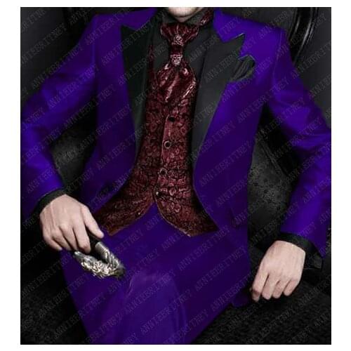 ANNIEBRITNEY Italian Men Tuxedo Wedding Suits For Men Groomsmen Suits 3 Pieces Dark Purple Slim Groom Wedding Dress Men Suit Set