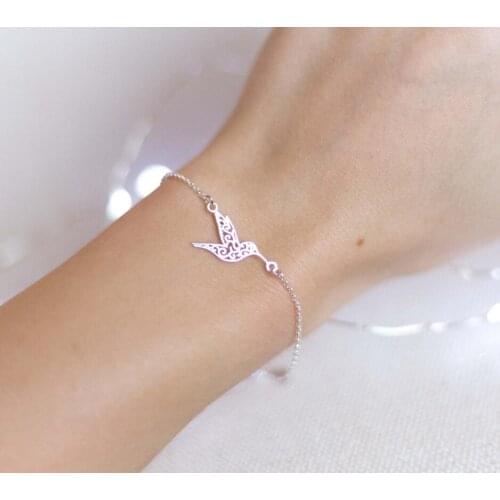 Jisensp Stainless Steel Origami Bird Bracelet Bangles Hollow Hummingbird Bracelet for Women Wedding Jewelry Gift femme bileklik