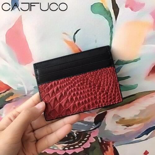 CAJIFUCO Blackish Green Real Crocodile Skin Porte Carte Ultrathin Genuine Leather Credit Card Holder Classic Coin Purse