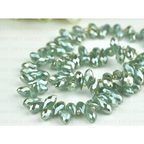Sale Price!100pcs 6x12mm Mint Green Plating Briolette Pendants Waterdrop Crystal Glass Jewelry Loose Teardrop Beads DIY