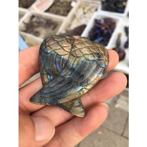 Natural labradorite stone angel wings, crystal carved angel wings home decoration