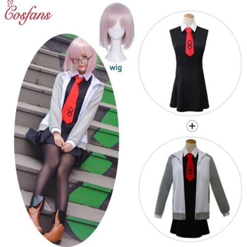 Fate grand order Mash Kyrielight Cosplay Costume Halloween Christmas Daily service school uniform Ms. Cartoon dress and wigs