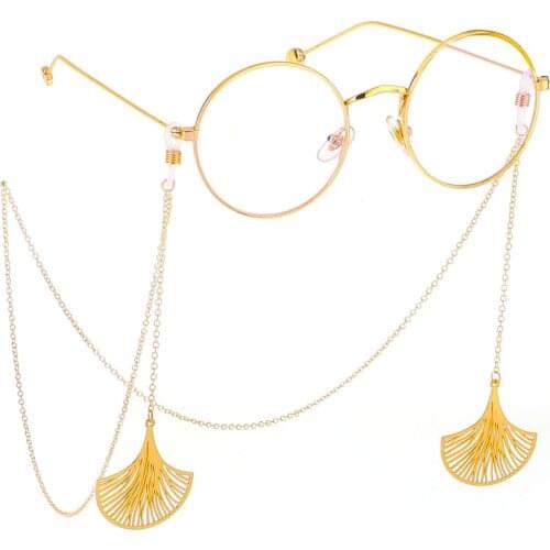 JGL0033 2020 latest design metal glasses rope gold chain fan-shaped leaves pendant glasses chain fashion women charm jewelry