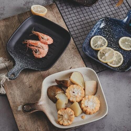 Creative Ceramic Baking Plate with Handle Oven Microwave Oven Baking Plate Cheese Baking Household Breakfast Plate Tableware