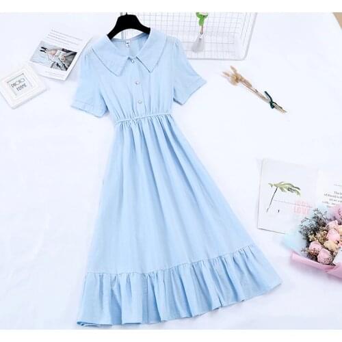 Mori Girl Summer New Dress 2020 Literature Art Fresh Mid-Length Ruffle Cotton Linen Dress Fashion High Quality Dress Women