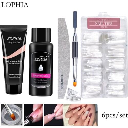 LOPHIA 6pcs/set 15ml poly nail gel kit manicure set 5 colors Fast Building Acrylic Manicure Extension Tools Set For Nail Design