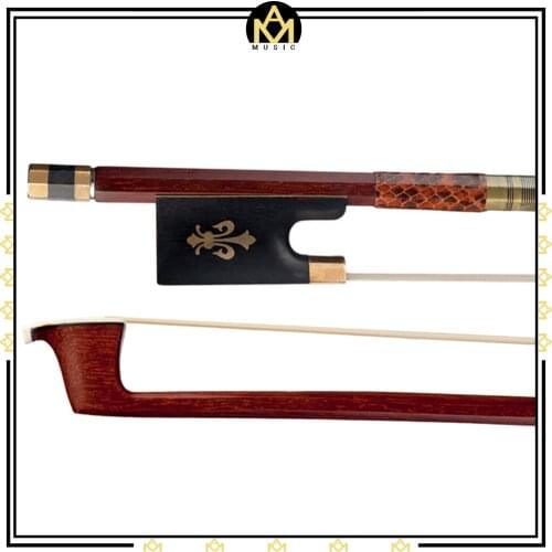 Master Pernambuco Violin Bow 4/4 Fiddle Bow White Horsehair Ebony Frog W/ Fleur-de-lis Inlay Snake Skin Grip