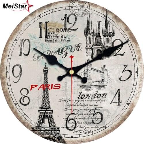 MEISTAR 4 Size Vintage Tower Design Wall Clock Rustic Chic Office Cafe Home Decoration Wall Art Large Watches Durable Mute Move