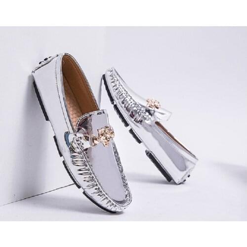 MR CO Summer leather Shoes Men Unisex Loves Sequin Men Shoes Mens Moccasins Loafers Breathable Gold Silver Casual