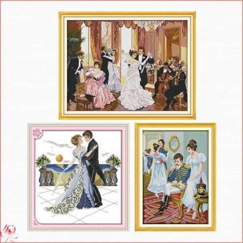 Joy Sunday Elegant Dance Pattern Cross Stitch Set 11CT 14CT DIY Printed On Canvas Handmade Cross Stitch Kit Home Decoration Gift