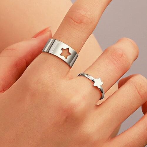 Trendy Silver Color Heart Butterfly Rings Set For Women Men Moon Star Dolphin Adjustable Open Finger Rings Set Party Jewelry