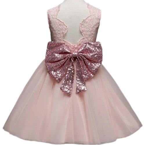 Backless Lace Bow Dress Girl Sleeveless Christening Gown Layers Tulle Wedding Party Princess Tutu Dresses Children Girls Clothes