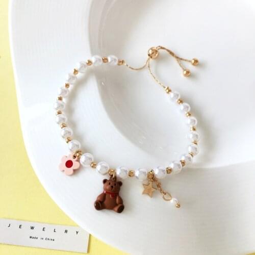 Gifts Friends Girls Pearls Charm Bracelets Beautiful Little Bear Cheap Bracelet Wholesale