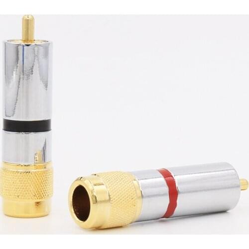 VR013G 24K Gold Plated RCA Plug 8mm Audio Cable Solder Phono Connector 4pieces per lot