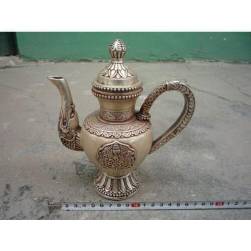 Rare old Qing Dynasty Tibetan silver Flagon/Teapot,with carving and mark,Free shipping