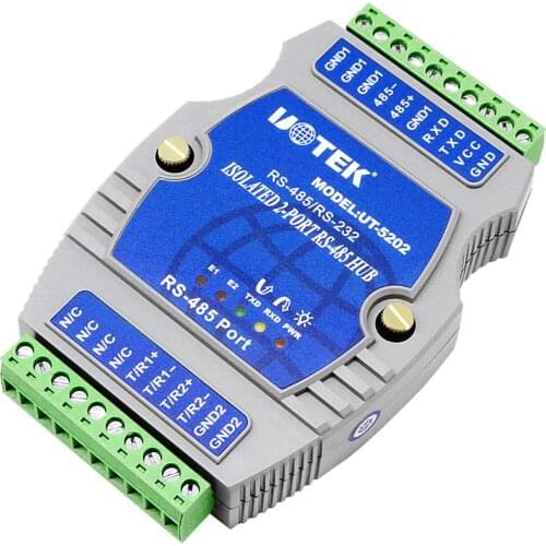 RS-232/RS-485 to 2-port RS-485 Hub Rail Type UT-5202
