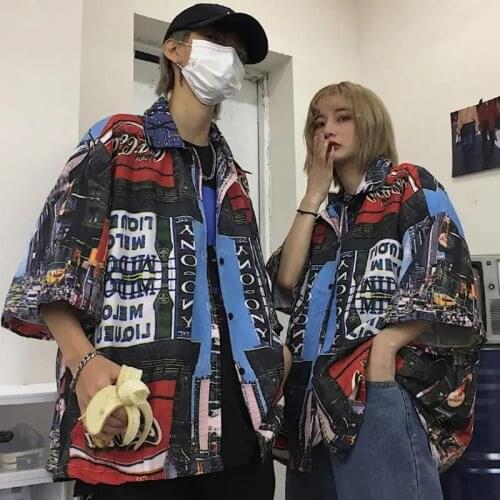 Hip Hop Print Shirt Girl Funny Summer Loose Couple Shirt Women Cool Gothic Tops Harajuku Clothes Half Sleeve Korean Shirt Girl