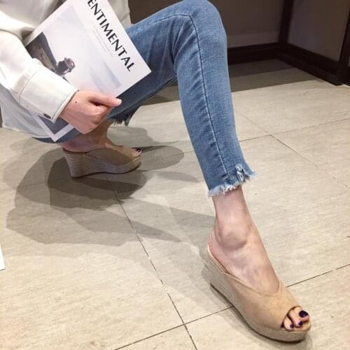 Summer Woman Slippers Shoes High Heel 9CM Slippers Wedge Beach Women Shoes Flip Flops Outdoor Casual Ladies Shoes