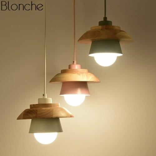 Nordic Wood Pendant Light Modern Led Hanging Lamp Colorful Bedroom Dinning Light Loft Industrial Home Decor Luminaire Fixture
