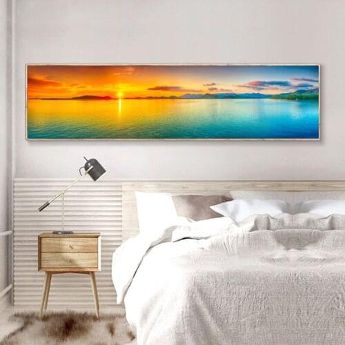 Modern Landscape Posters and Prints Wall Art Canvas Painting Sunrise Sea Mountain Picture for Living Room Cuadros Decor No Frame