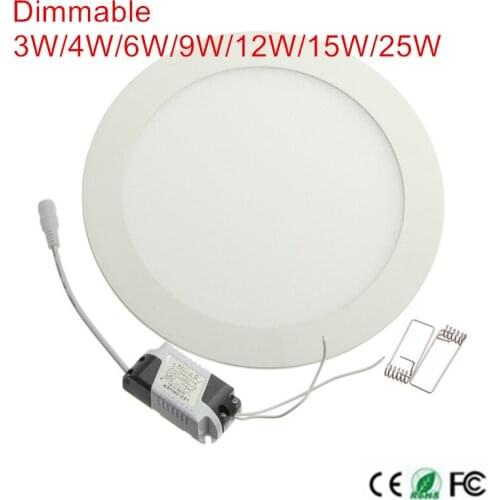 LED Panel light Dimmable 4W 6W 9W 12W 15W 25W Round Ultra thin SMD 2835 Power Driver 85-265V Recessed Ceiling Panel Lights